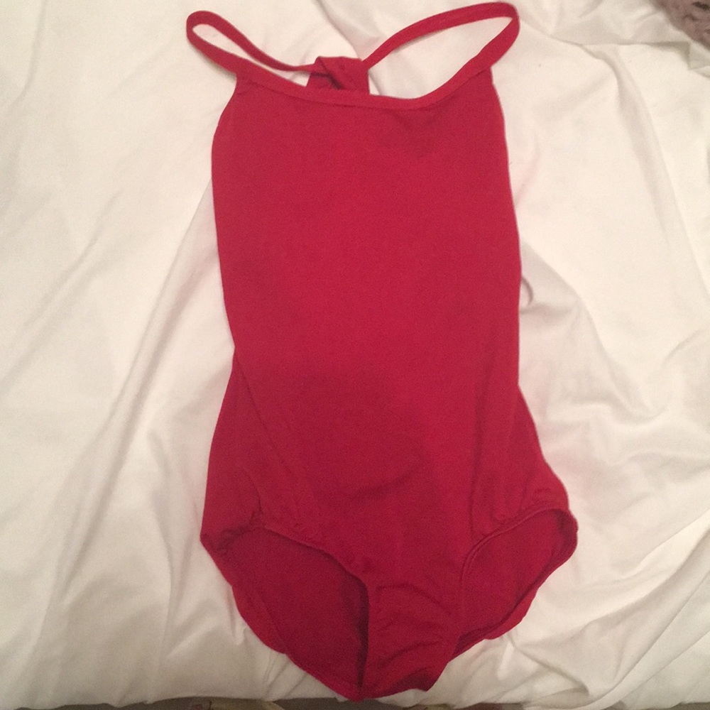 Red leotard with cool back